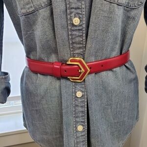 VINTAGE LIZ CLAIBORNE ACCESSORIES PINK LEATHER BELT BRASS LEATHER BUCKLE WOMEN